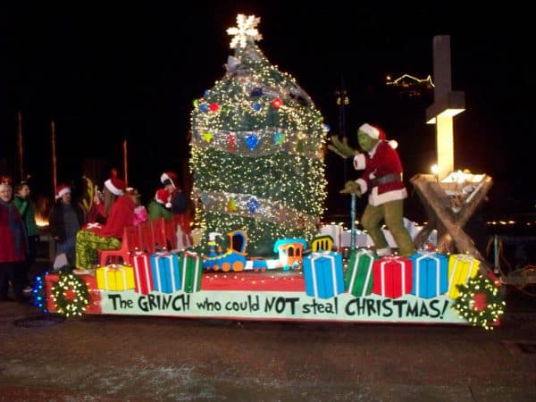 One of many beautifully decorated and lit floats in the parade dedicated to keeping Christ in Christmas.