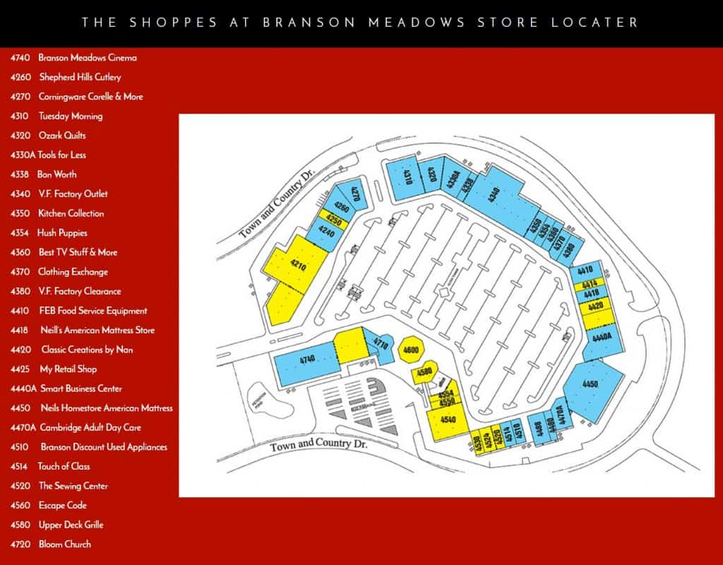 Store Locater Map for The Shoppes at Branson Meadows