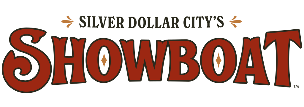 Logo for Silver Dollar City's Showboat, featuring large red stylized 'SHOWBOAT' text with brown accents on a dark background.